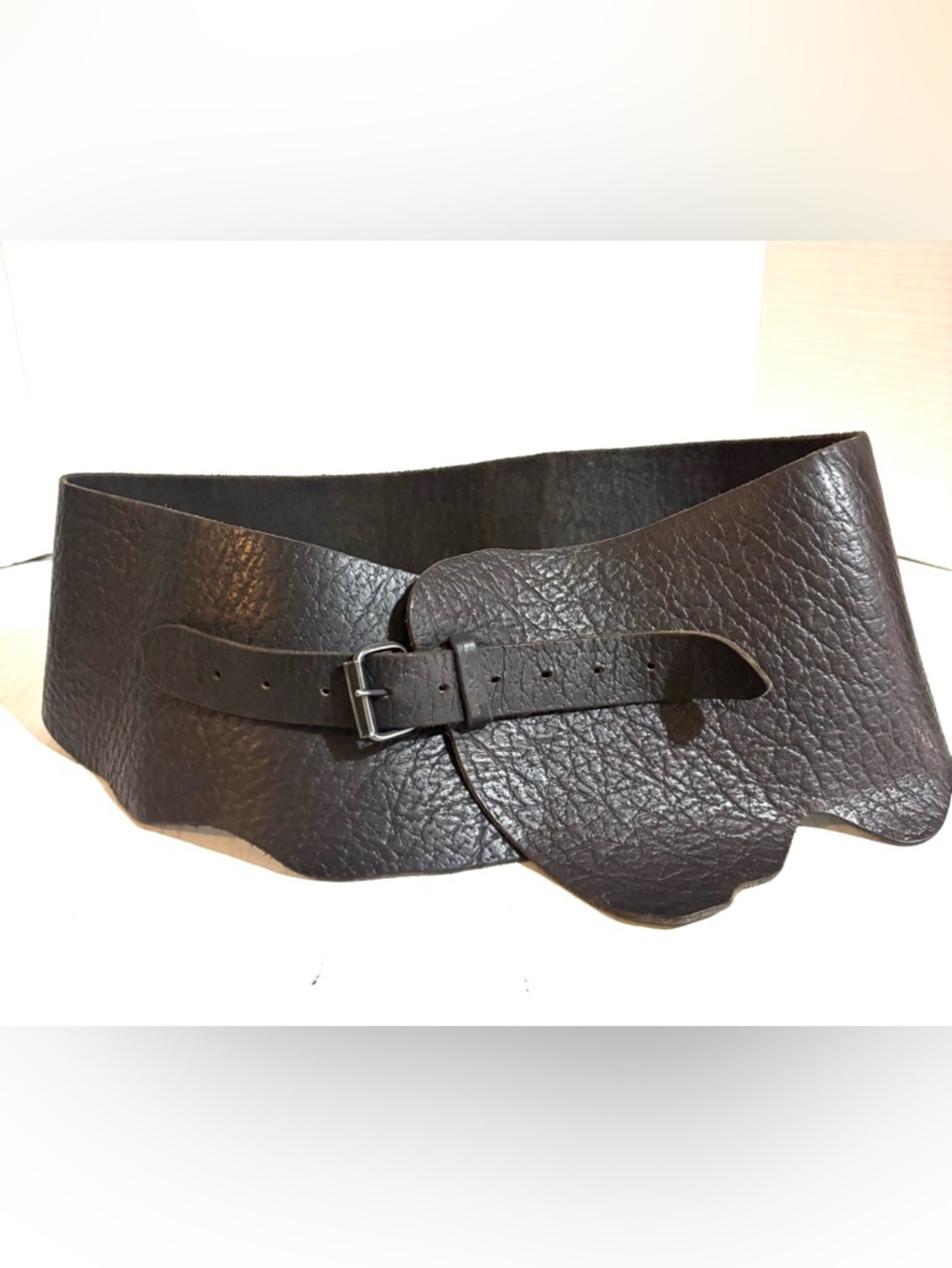 Handmade Wide Textured Leather Waist Belt - Dark Brown